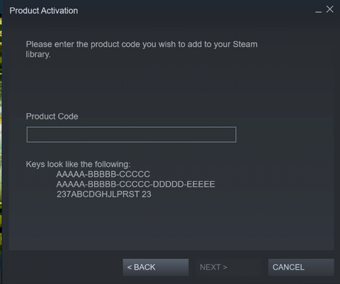 Product activation client window.