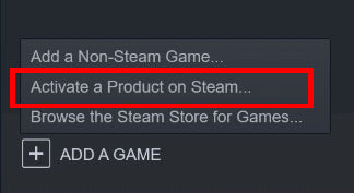 Select ‘Activate a Product on Steam’ and insert your game keys