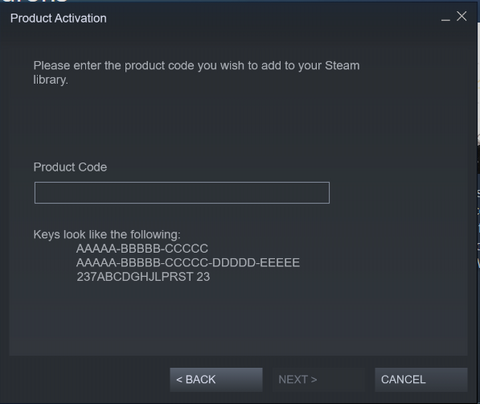 Productactiveringsvenster waarin om gamesleutels wordt gevraagd.