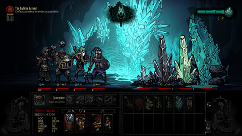 De moeilijkheidsgraad kan variëren naarmate je vordert in Darkest Dungeon.