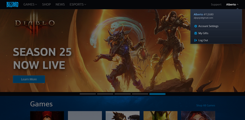 Battle.net web browser home page.