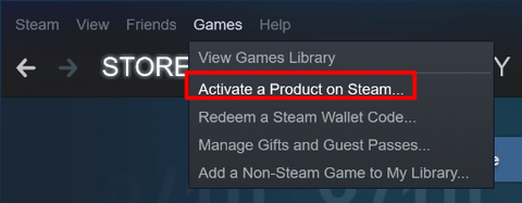 Een product activeren in het Steam-menu.