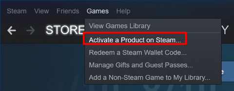 Attivazione di un prodotto nel menu di Steam.