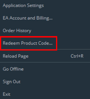 Select ‘Redeem Product Code’ to activate the Origin CD Key