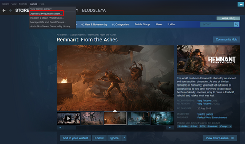 "Attiva un prodotto su Steam" posizione esatta.