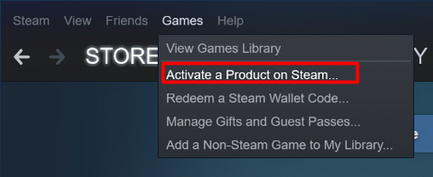 Secção de activações de produtos no Steam.