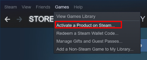 Secțiunea de activare a produselor pe Steam.