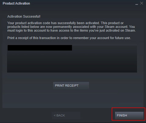 Finish the Product Activation on your Steam Account
