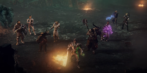 Jogabilidade de Dragon Age Inquisition: Grupo de heróis em pé no campo de batalha Fonte: BioWare / Electronic Arts