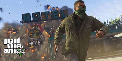 Participa em missões com várias partes e comete grandes assaltos Grand Theft Auto V
