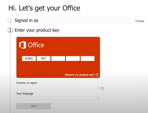 How to Redeem an Office product Key step 2