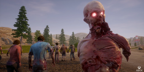 Zombie looking behind while following a horde