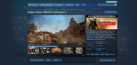 Pagina del negozio Sniper Ghost Warrior Contracts 2.