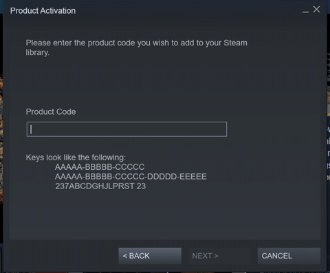 : Product activation window.