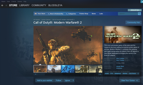 COD Modern Warfare 2 steam page.