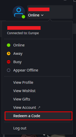 Sélectionnez "Redeem a Code" dans le menu.