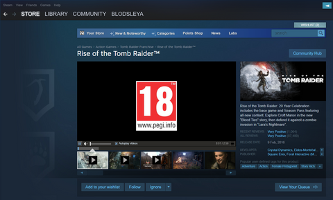 Steam shop with Rise of The Tomb Raider.