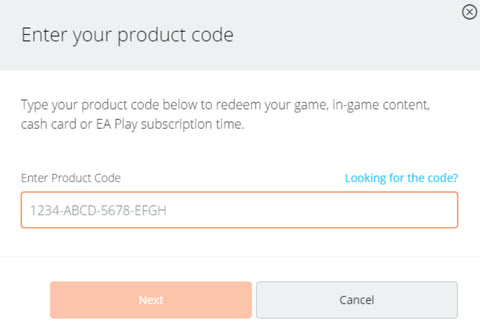 Enter your product code in the Origin platform