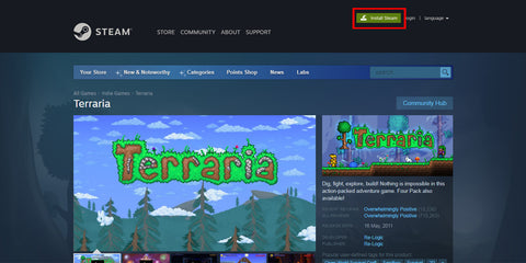 Acede à plataforma Steam e obtém as melhores ofertas relativas a Terraria.