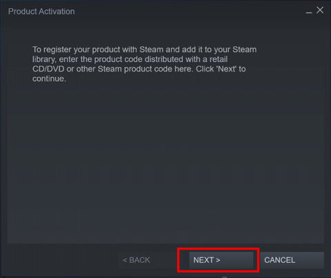 Ejemplo de activación de producto en Steam