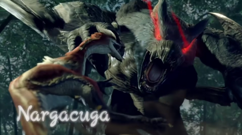 Character moving to escape Nargacuga’s attack