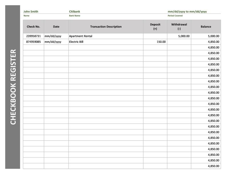 excel template check register