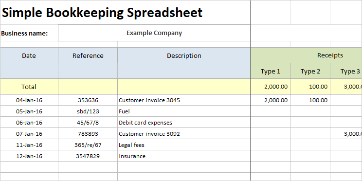 bookkeeping excel template