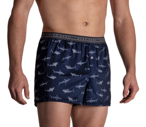 boxerpants navy shark pattern front model