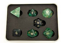 Green Fluorite Set of 7 Gemstone Polyhedral Dice with Gold Numbers for D20 based RPG's