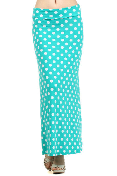 Turquoise Maxi Skirt with White Polka Dot – Modern and Chic Boutique