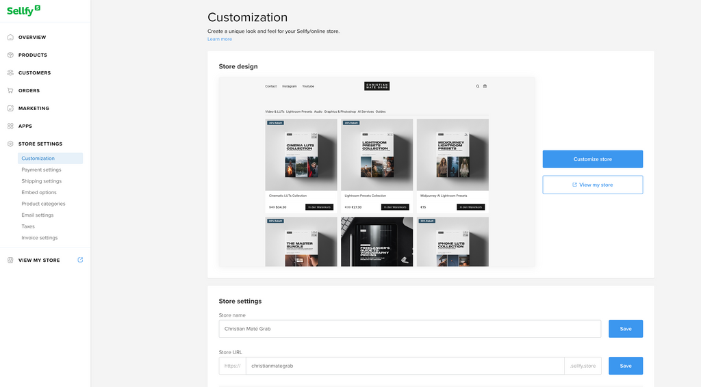 Sellfy Dashboard - Digital Products Online Store