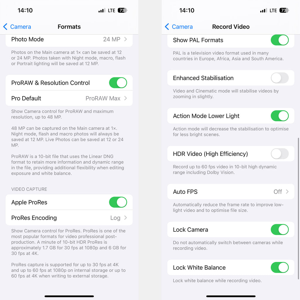 iphone 15 pro video settings prores log