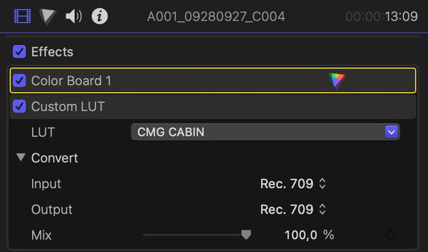 Final Cut Pro X LUT applied