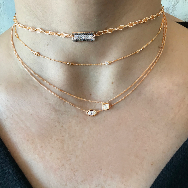 Gold Diamond Illusion Marquise Choker Necklace