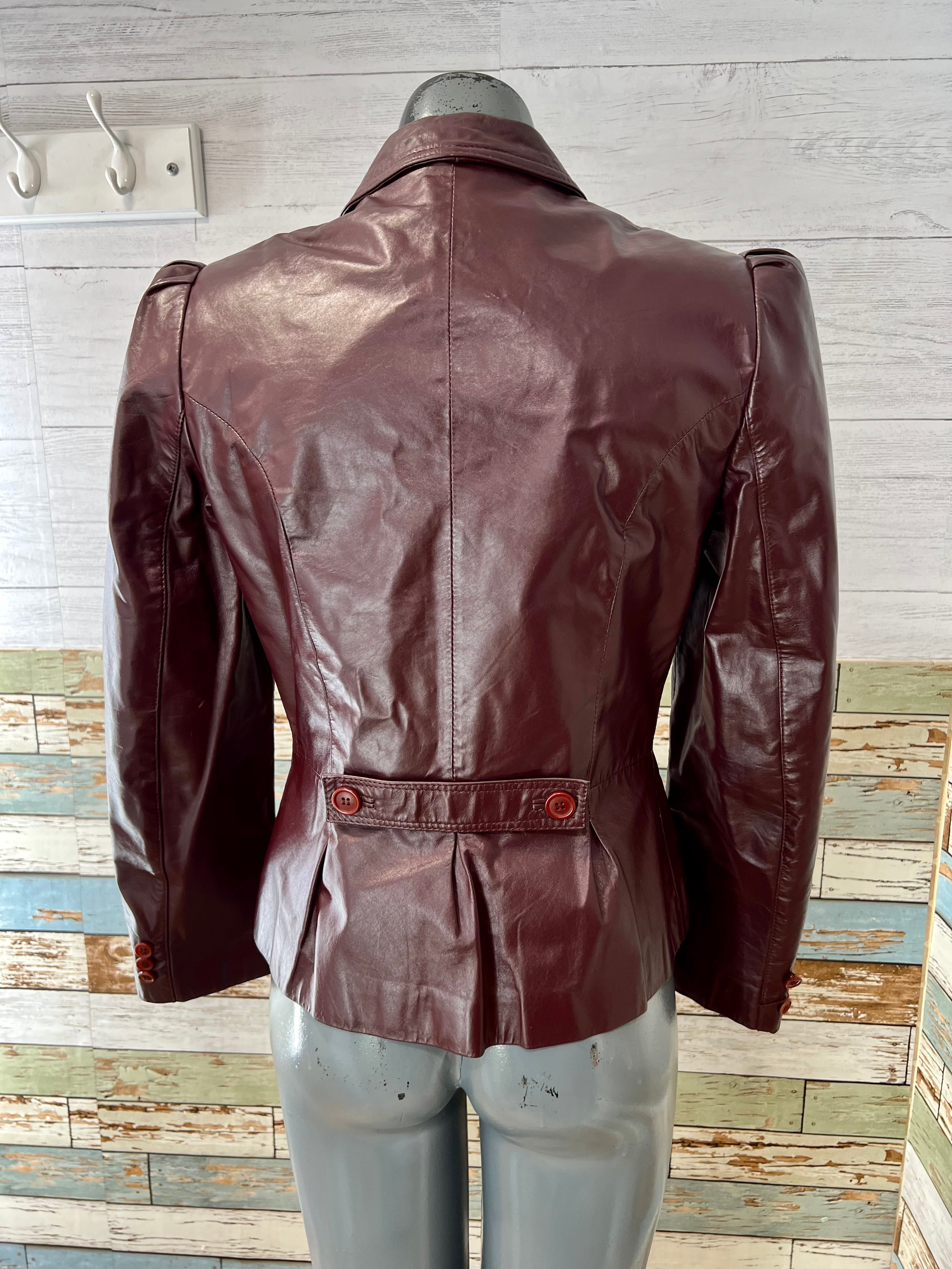 70s Burgundy Leather Short Jacket By Winlit