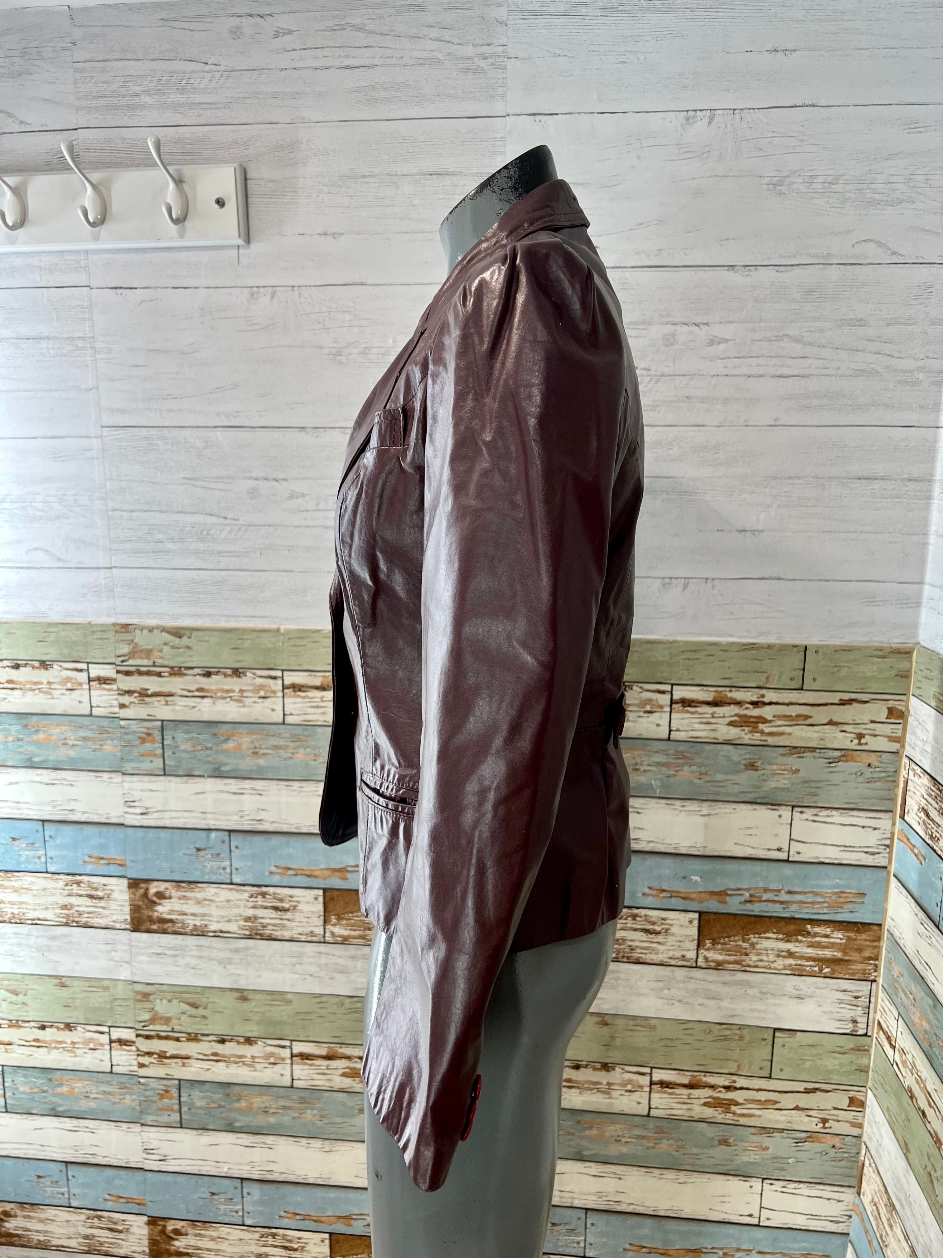 70s Burgundy Leather Short Jacket By Winlit