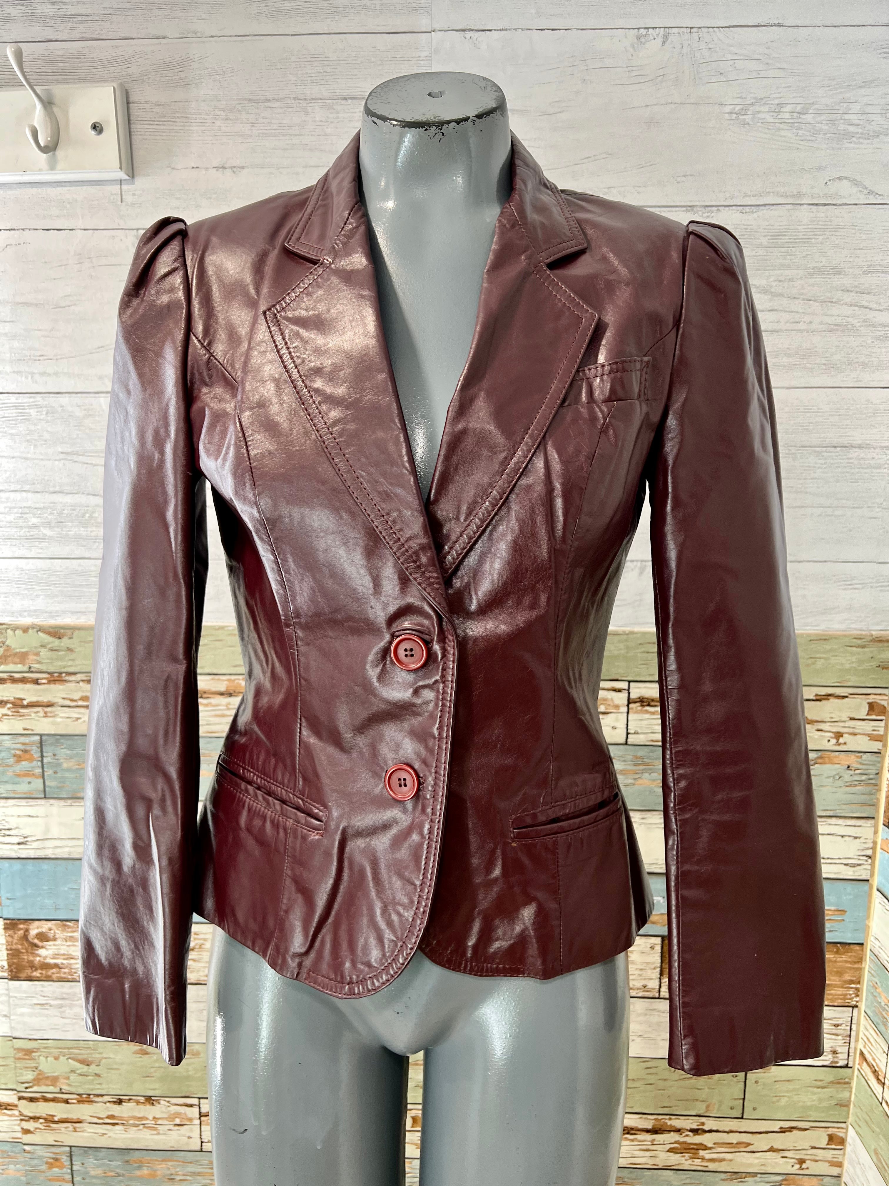 70s Burgundy Leather Short Jacket By Winlit