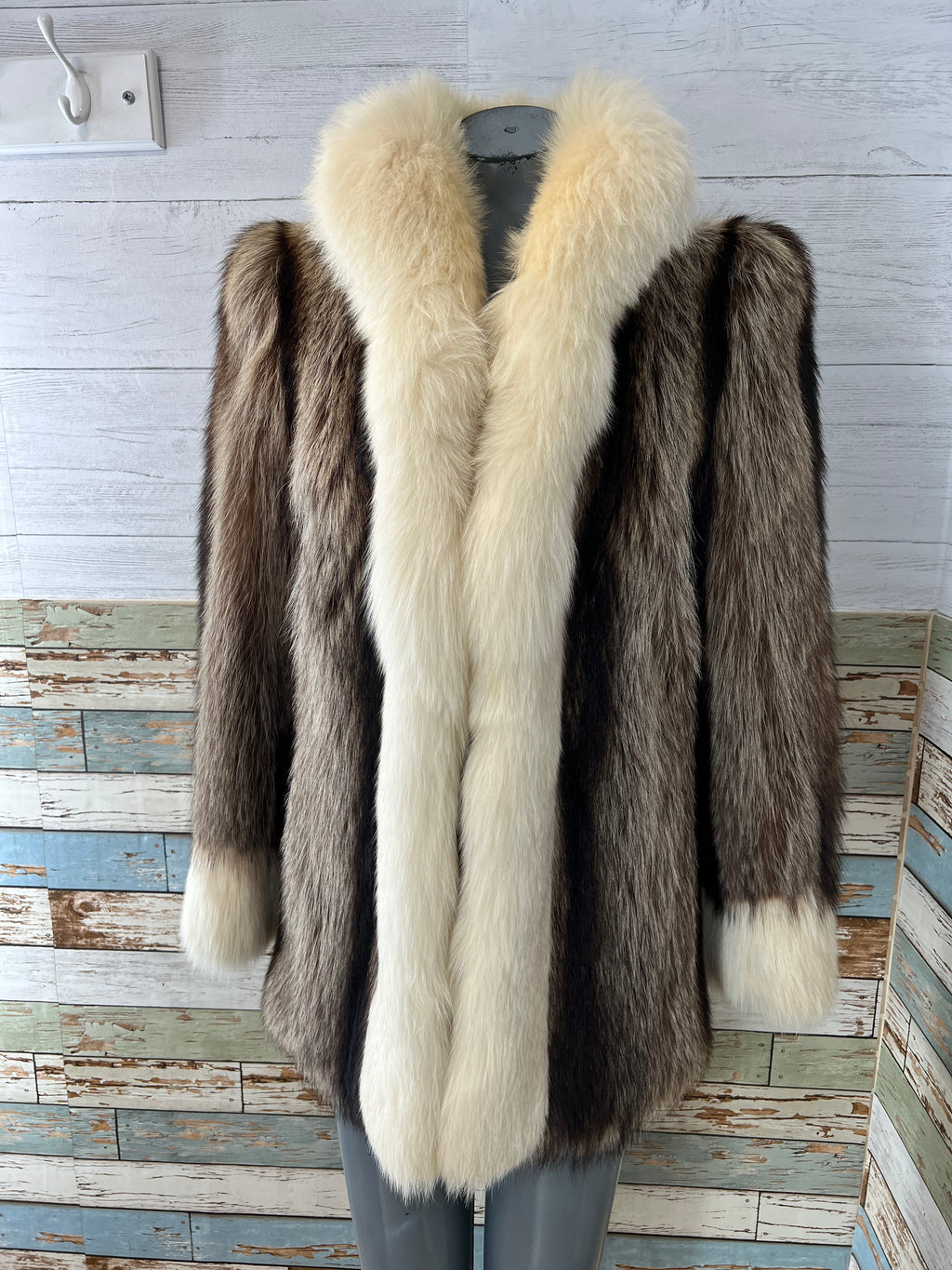80’s White Trim and Brown Fur Coat by Zinman Furs