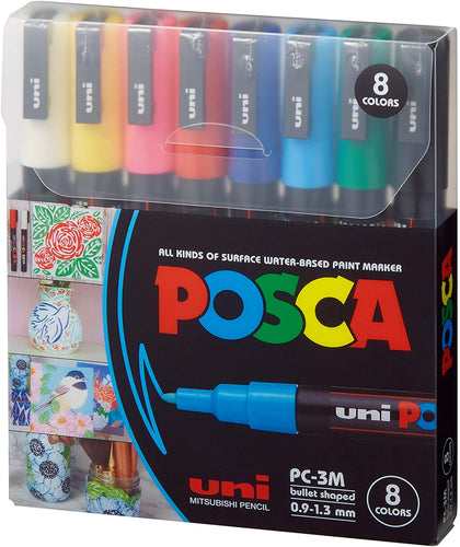 Uni POSCA Marker Pen PC-3M Fine and PC-5M Medium Set of 4 Black and White