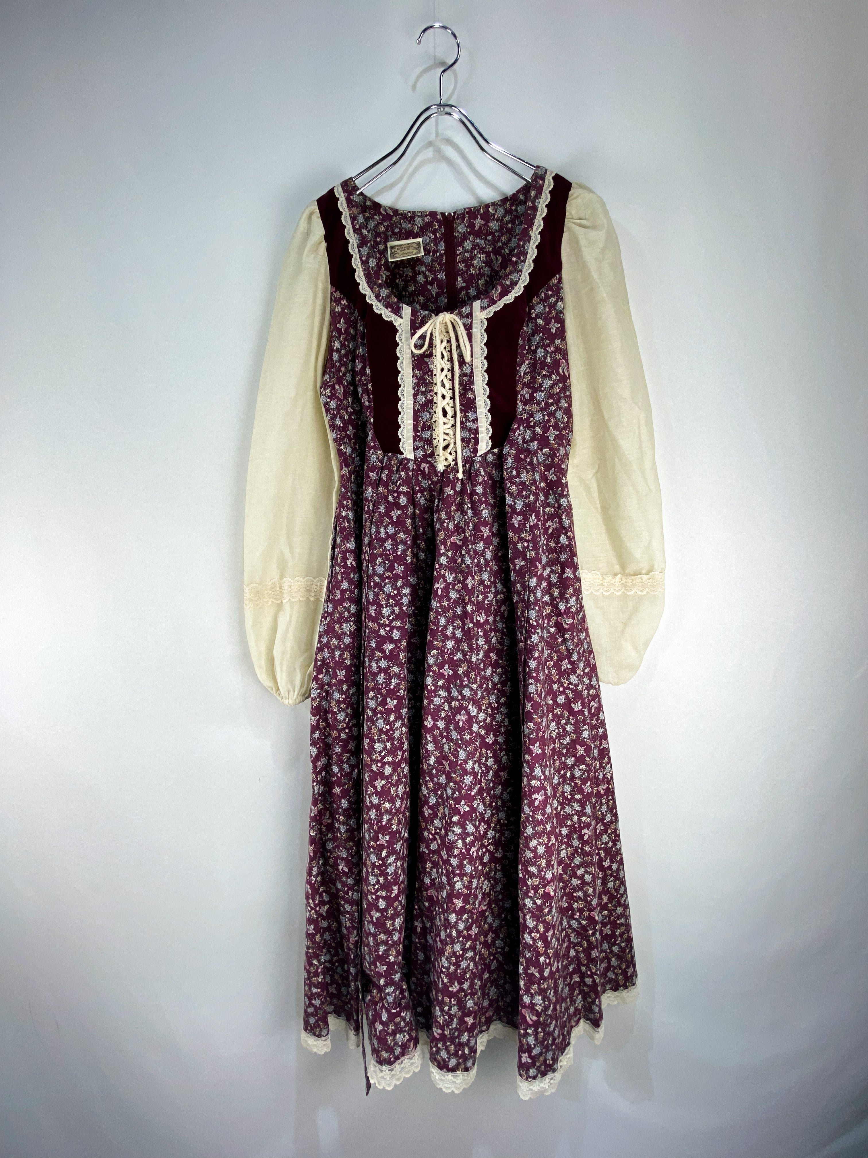 古着 70's～ GUNNE SAX レースアップ ガーリー 花柄ワンピース