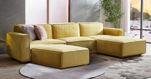 Tofu Modular Velvet Sofa - Mustard Yellow