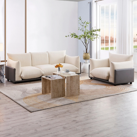 The Puff 3 Seater Boucle Sofa - Natural White