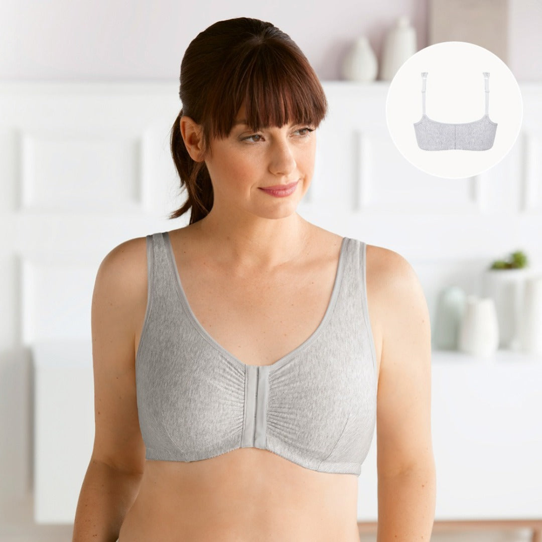 Mara Padded Wire-Free Front Closure Bra - Dark Grey & Light Nude