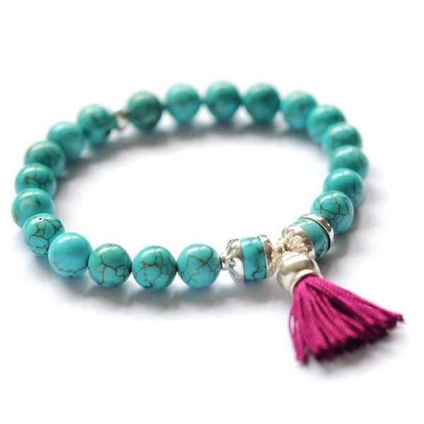 Turquoise Bead and Tassel bracelet – Vivien Frank Designs