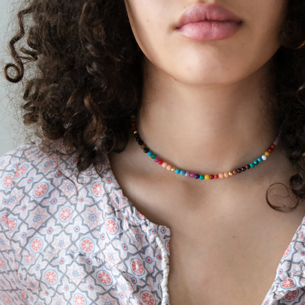 Long Rainbow gemstone candy necklace 14k gold OOAK – Vivien Frank