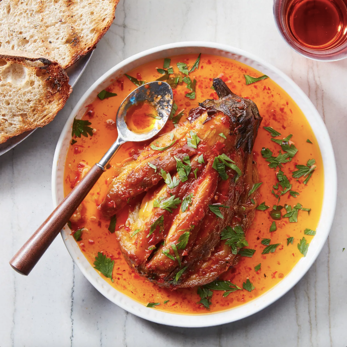 Grilled Whole Eggplant With Harissa Vinaigrette