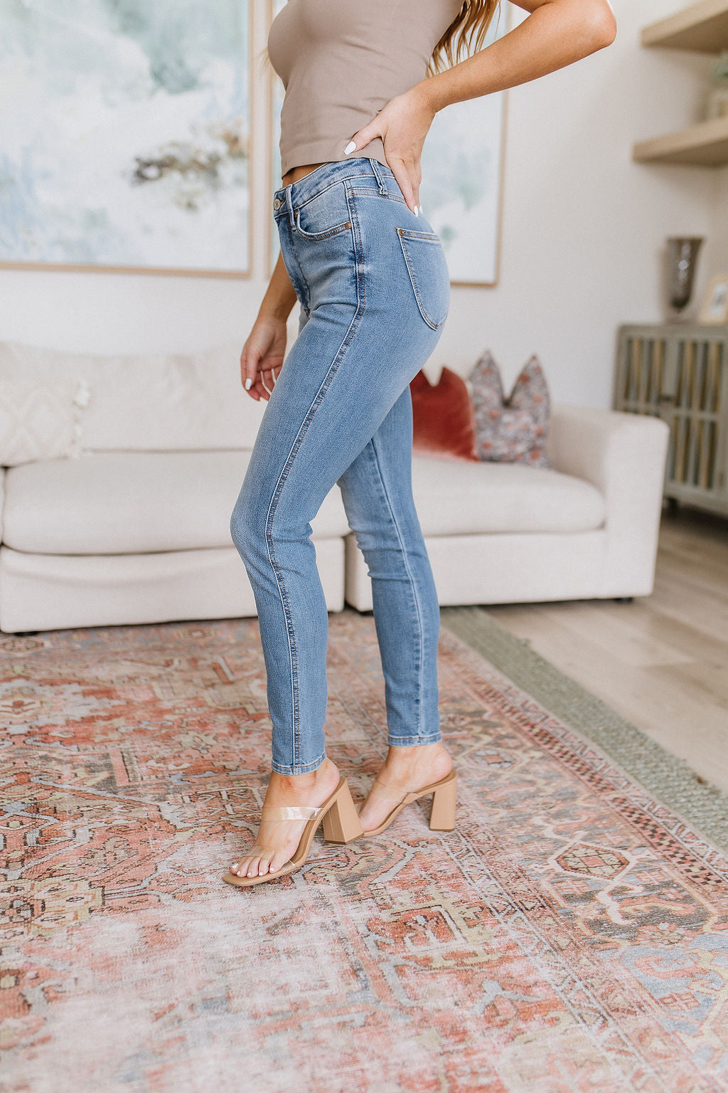 High Rise Pull on Release Hem Jegging Skinny Judy Blue Jeans