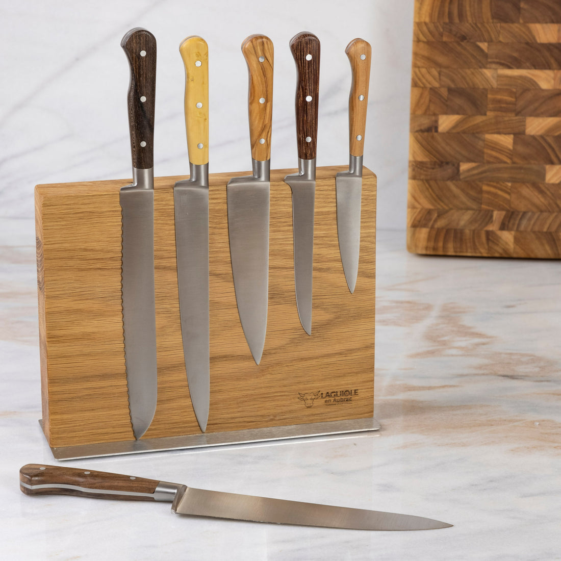 Laguiole en Aubrac Kitchen Knives with Oak Block, Set of 6, Ebony – Be Home