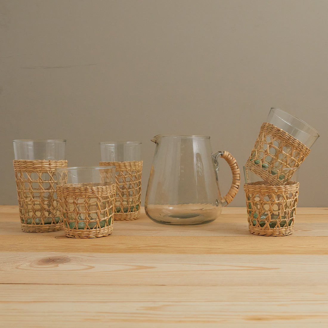 Rattan Wrap Drinking Glasses, Set of 4