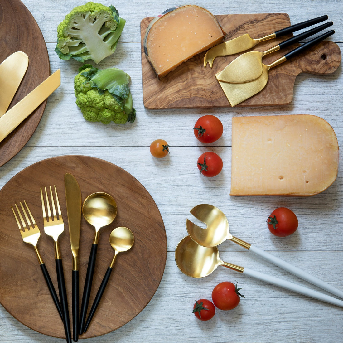 Blue Pheasant Mateo Matte Gold/Black 3-Piece Cheese Knife Set